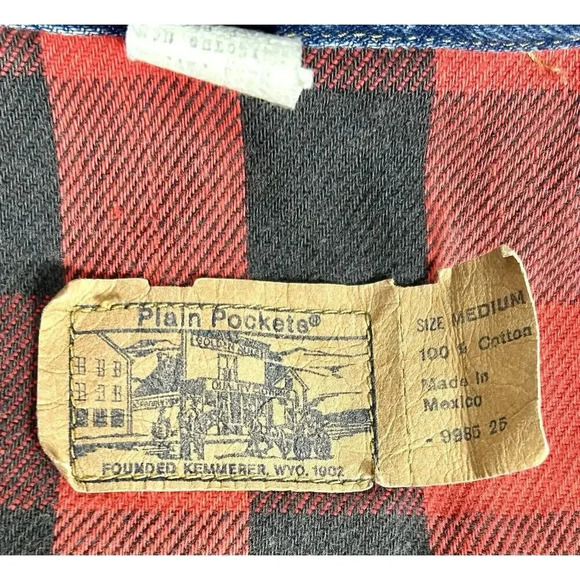 Vintage Plain Pockets Jean Jacket Men's Size Medium Denim Plaid Made in Mexico - Picture 9 of 11